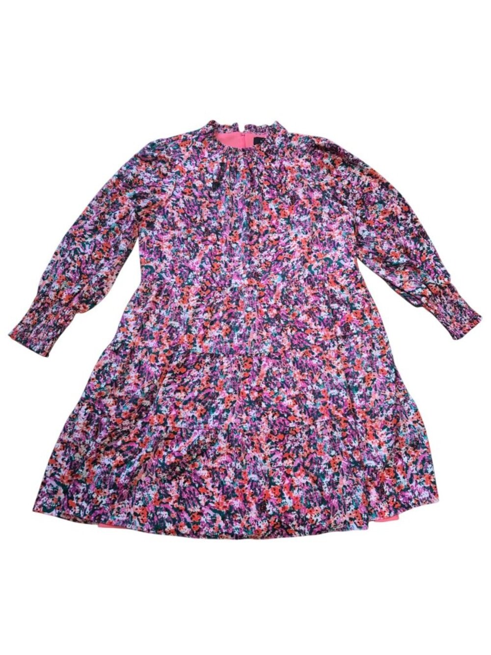 Maia Floral Tiered Dress Size 18 Pink Lined Smocked Waist Long Sleeve.